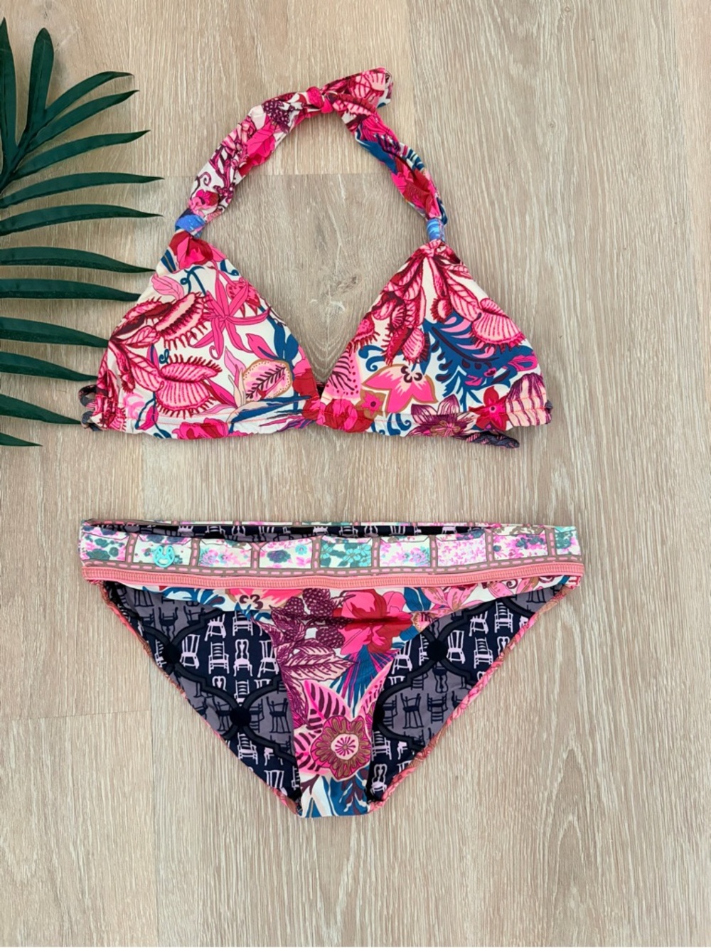 Maaji Reversable Pink Floral Halter & Low Rise Bikini Set